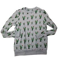 Mighty Fine Sweatshirt Junior&#39;s Sz Small Gray Green Cactus Pullover Lightweight - £9.82 GBP