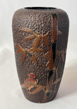 Vintage Japanese Tokanabe Pottery Vase with Birds Bamboo 8.75&quot; - €15,47 EUR