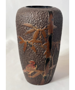 Vintage Japanese Tokanabe Pottery Vase with Birds Bamboo 8.75&quot; - $24.44 CAD