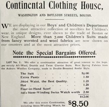 Continental Clothing House Boston 1894 Advertisement Victorian Clothes A... - £11.34 GBP