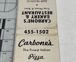 Vintage Matchbook Cover  Carbon’s  Finest Italian Pizza  Denver, CO gmg ... - $12.38