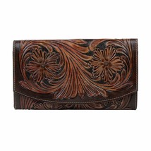 Myra Bag #4934 Tooled Leather 8&quot;x4.25&quot; Wallet~Many Card Slots~Inside Zip... - £33.56 GBP
