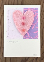 Love You Mom Pink Glitter Button Heart Greeting Card - £7.01 GBP