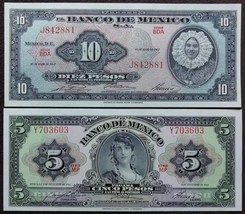Banco de Mexico 5 &amp; 10 Pesos Uncirculated Notes - £13.50 GBP