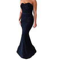 Sweetheart Beaded Lace Appliques Mermaid Long Evening Prom Dress Dark Navy US 6 - £84.66 GBP