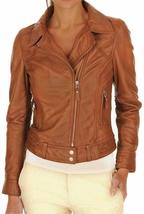 Women&#39;s Genuine 100% Sheepskin Leather Jacket Biker Tan Premium Designer Fashion - £127.13 GBP