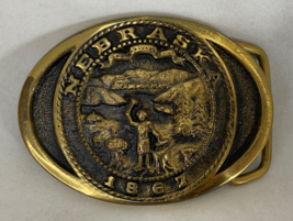 Vintage Nebraska 1867 Heritage Mint LTD Solid Brass Belt Buckle - £32.54 GBP