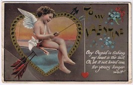 Postcard To My Valentine Coy Cupid Is Fishing My Heart Is The Bait - $4.94