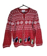 Coldwater Creek Sweater Button Down Penguin Rabbit Hair Red White Womens... - £28.47 GBP