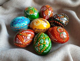 Set of 8 Wooden Easter Eggs Painted Ukrainian Pysanky Pysanka Present Gi... - £19.71 GBP