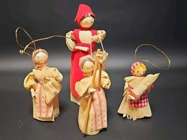 Vintage set of 4 Cornhusk Doll Ornaments - $16.45
