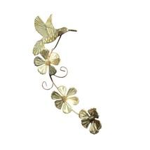 Vintage Brass and Copper Wheat or Cattail Wall Decor and Floral Hummingbird Spra - £39.47 GBP