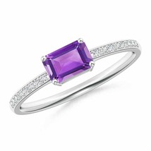 ANGARA East-West Emerald-Cut Amethyst Solitaire Ring for Women in 14K Solid Gold - £496.88 GBP