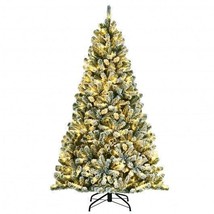 6 Feet Pre-lit Snow Flocked Hinged Christmas Tree with 928 Tips and Meta... - $181.87