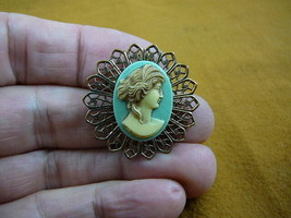 (CS24-8) Small ROMAN Lady blue/white CAMEO Pin Pendant Jewelry brooch necklace - £23.15 GBP