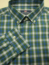 GORGEOUS Vineyard Vines Green and Blue Plaid Murray Shirt M L 16.5x35 - $37.99