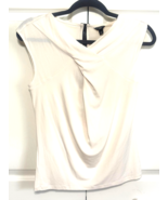 Ann Taylor White Black Womens Sleeveless M Petite Zipper Shirt Top Blouse - $13.64 CAD