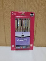 Pigma Brush Tip Color Set 6 Pens - NEW - Archival Ink Bleed Free Quick Drying - £10.05 GBP