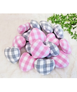 Valentines Day Pink Gray Plaid Check Hearts Plaid Farmhouse Bowl Vase Fi... - $16.14