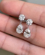 4Ct Pear Simulated Diamond Drop Dangle Earring 14k White Gold Plated Silver - £77.31 GBP