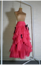 Fuchsia Tiered Tulle Skirt Outfit Women Plus Size Fluffy Tulle Maxi Skirts  image 2