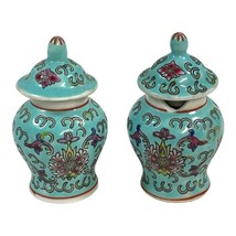 Vtg Miniature Ginger Jars Pottery Ceramic Decorative Set 2 READ Rose Medallion - £22.04 GBP