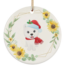 Cute Baby Samoyed Dog Ornament Sunflower Wreath Christmas Gift Pine Tree Decor - £11.82 GBP