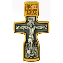 Sterling Silver 925 Gold Plated Russian Orthodox Style Slavonic Handmade Cross - £59.45 GBP