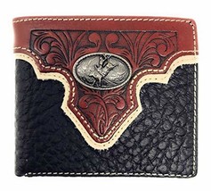 Western Genuine Leather Floral Tooled Rodeo Concho Mens Short Bifold Wallet - £20.32 GBP