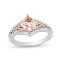 Enchanted Disney Aurora Morganite &amp; 1/5 CT. T.W. Diamond Ring in Sterling Silver - £76.46 GBP