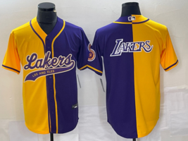 Men&#39;s Lakers Baseball Jersey Two Tone Baseball Jersey Gold Purple - £31.88 GBP