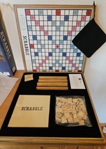 Scrabble Deluxe Rotating Turntable Wooden Storage Cabinet Game Board Vtg... - $115.41