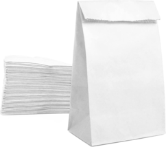 Paper Lunch Bags 50 Count Large White Lunch Bags Kraft White Paper Bags 8LB Whit - £11.77 GBP