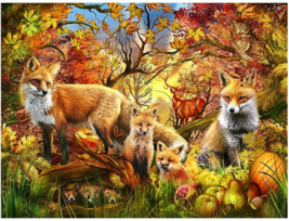 red Fox family autumn forest harvest wildlife ceramic tile mural backsplash - £46.73 GBP+