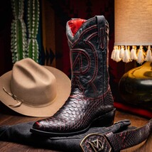 KANSAS Genuine Snake Skin Cowboy Boot from the Western Collection BlackCherry image 8