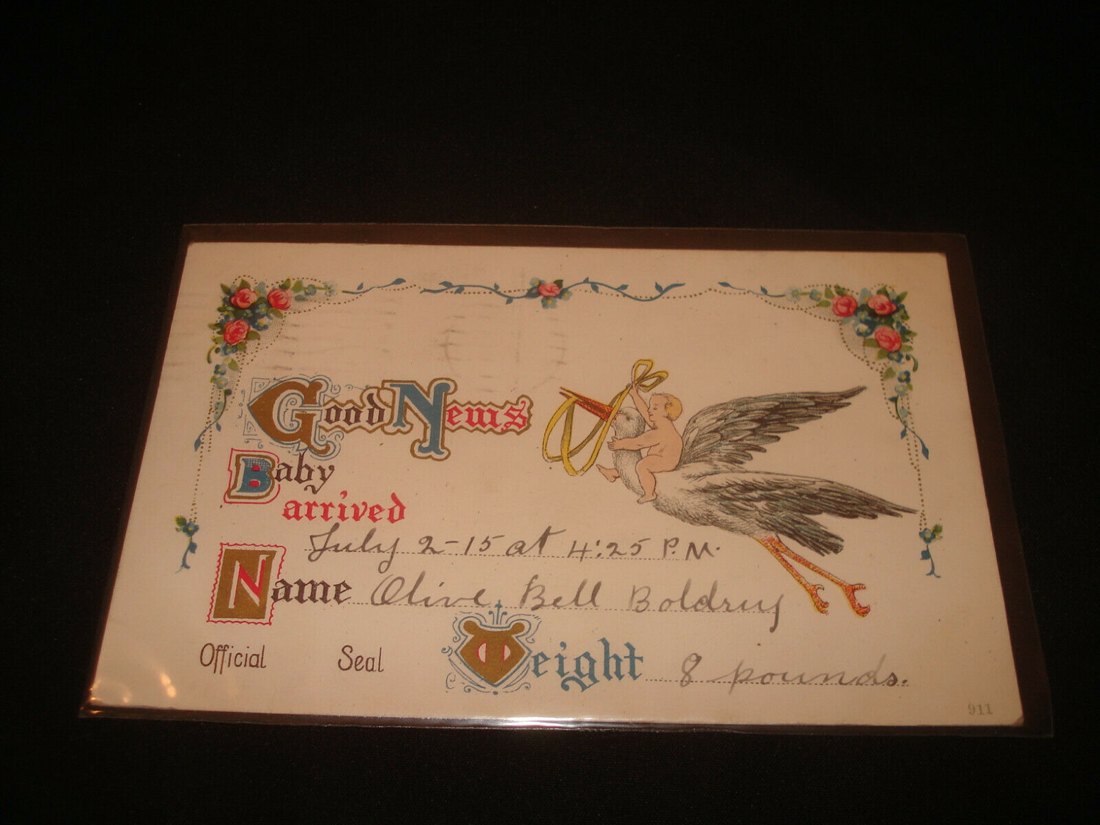  Vintage Antique 1915 Stork Bird Baby New Born congratulations postcard  - $12.86