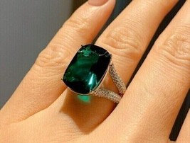 3Ct Cushion Cut Simulated Green Emerald Engagement Ring 14k White Gold Plated - £80.40 GBP