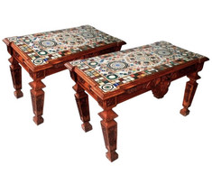 Pietra Dura Reclaimed Wood Table Mosaic Table Farmhouse Table Side Table, End Ta - £18,885.99 GBP