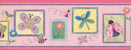 Stylized Bee Butterfly Flower Kids WK9102B Wallpaper Border - £23.67 GBP