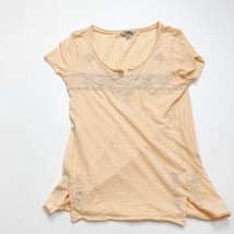 Lucky Brand Embroidered Notch Neck Tee Peach Orange Short Sleeve Size XS Womens - £13.74 GBP