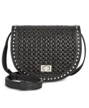 STEVE MADDEN Merrit Black Crossbody Curved Woven Studded Handbag - Retai... - $61.01