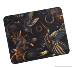 Office Computer Desk Mouse Pad Black Gold Hummingbirds Birds 10x8 In - £4.70 GBP