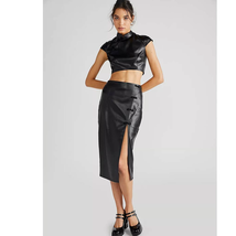 New Free People Sau Lee Kelly Set $500 SIZE 12 Black Faux Leather Top and Skirt - £190.64 GBP