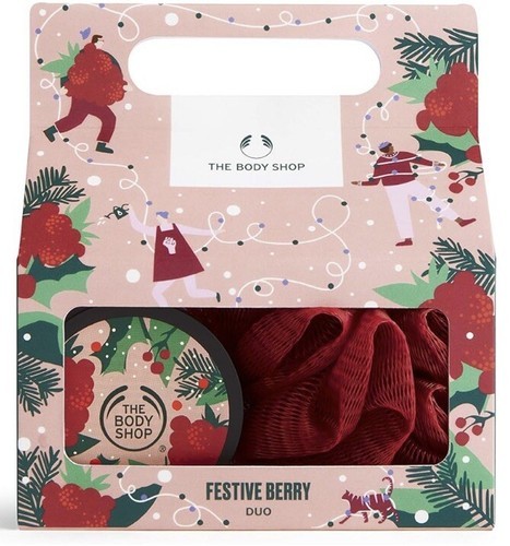 The Body Shop Festive Berry Duo Gift Set Body Butter Scrub Loofah Holida... - $24.70