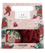 The Body Shop Festive Berry Duo Gift Set Body Butter Scrub Loofah Holida... - $466.73 MXN