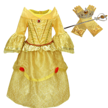 Princess Belle Yellow Deluxe Girls Costume Dress with Cosplay Accessories 3-10 - £20.83 GBP