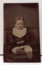 Tintype Photo Child Blushed Cheeks Well Dressed Striped Stockings - £12.72 GBP
