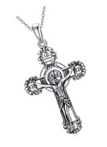 St. Benedict Crucifix Pendant Sterling Silver Jesus - $150.15