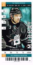 2009 NHL Regular Season Ticket Phoenix Coyotes @ San Jose Sharks Oct 12th - £12.12 GBP