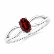 ANGARA 6x4mm Natural Garnet Solitaire Split Shank Ring in Sterling Silver - £111.71 GBP+